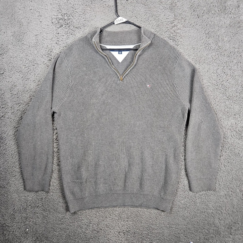 Tommy Hilfiger Mens Gray Quarter Zip Knit Sweater 3XL Ribbed‎ Casual Pullover